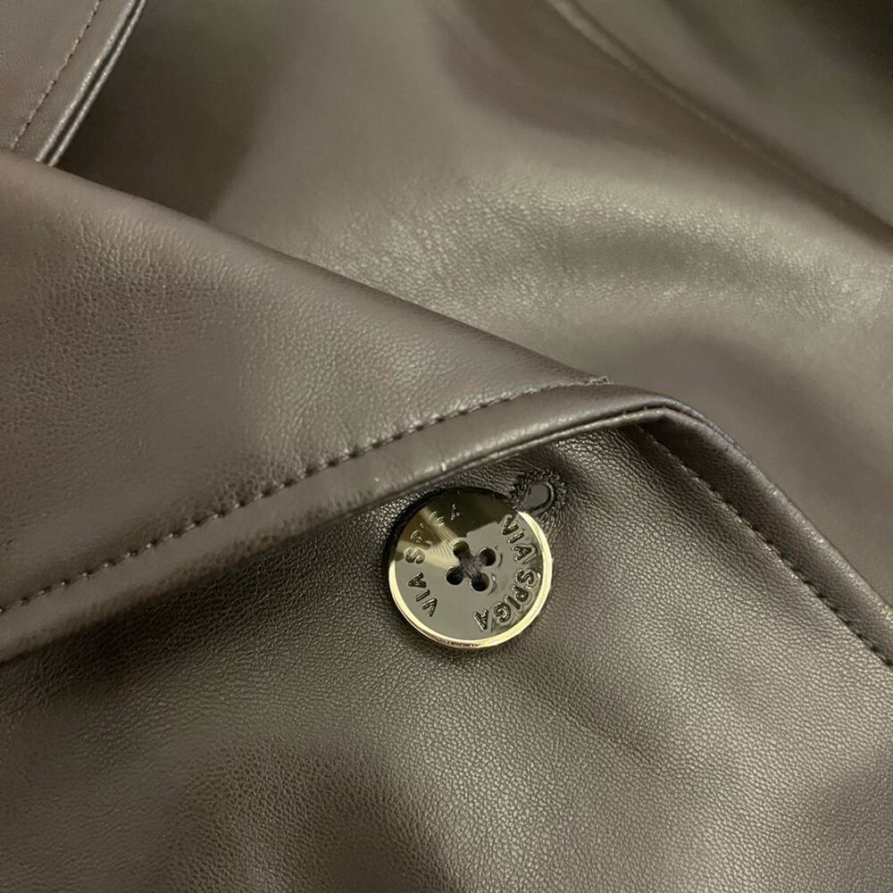 Via Spiga Chocolate Brown Vegan Leather Trench Coat Size Medium Belted Classic - Picture 6 of 16